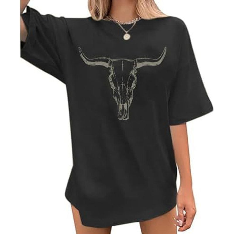 Wrenpies Western Cow Skull Shirts for Women Oversized