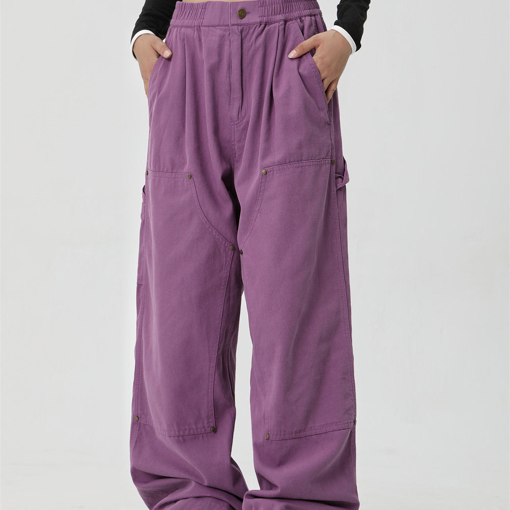Men Sweatpants Retro Workwear Casual Pants Men Vintage Loose Wide Leg Mop Pants Solid Color Straight-Leg Trousers