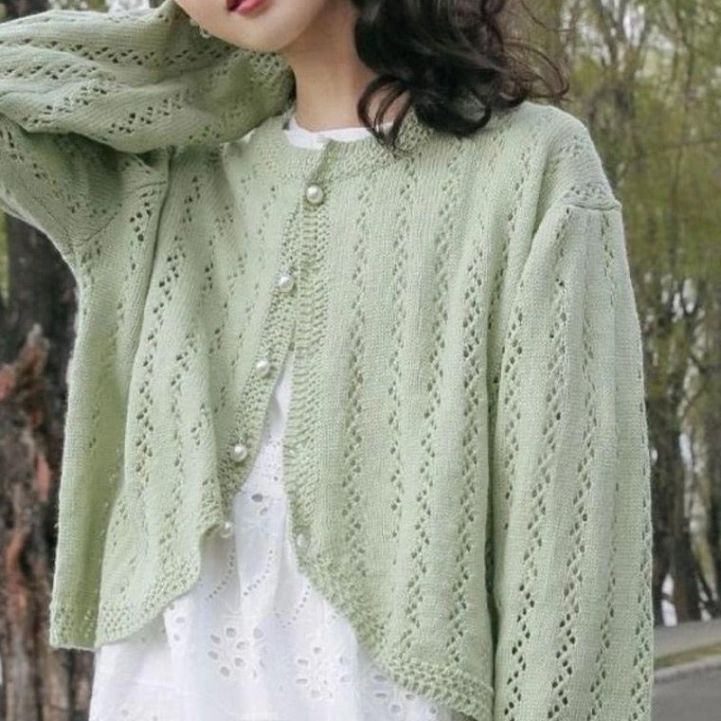 Women Knitted Cardigan Jacket Sun Protection Shirt Hollow Top