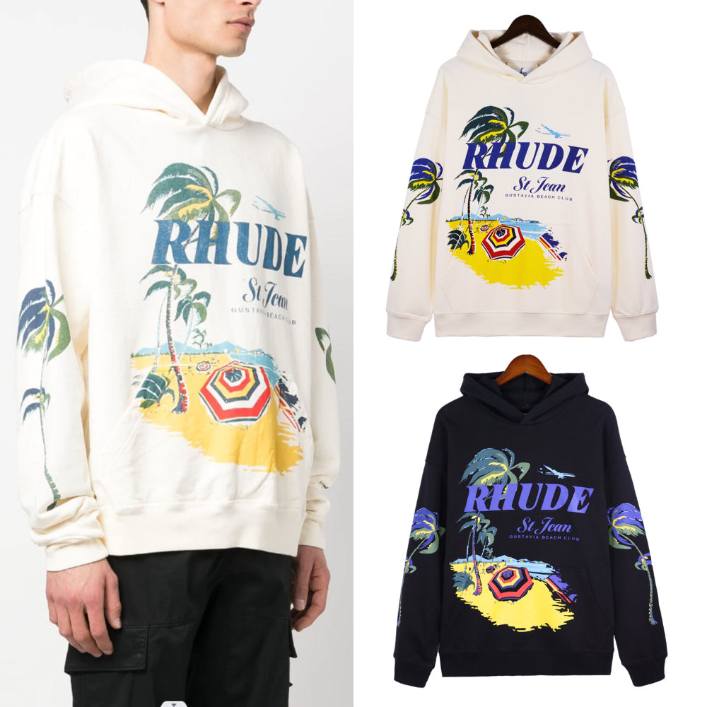 Rhude Hoodie Beach Coconut Letter Print Hooded Sweater Jacket