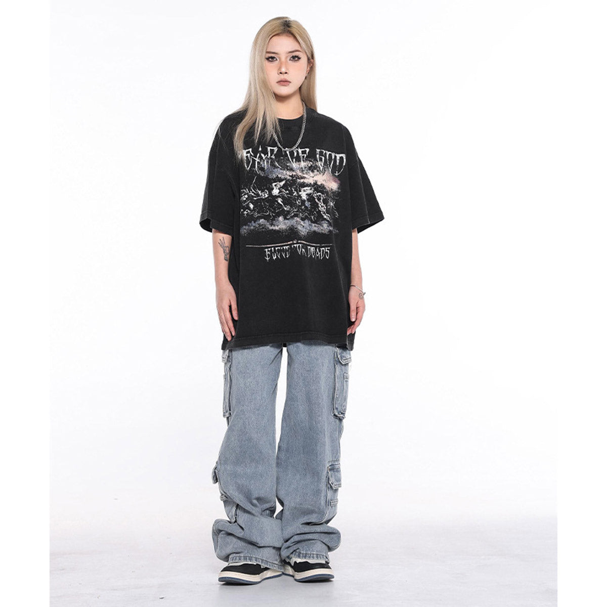 Unisex T-Shirts Old Vintage FOG Battle of the Gods Print Loose Tee