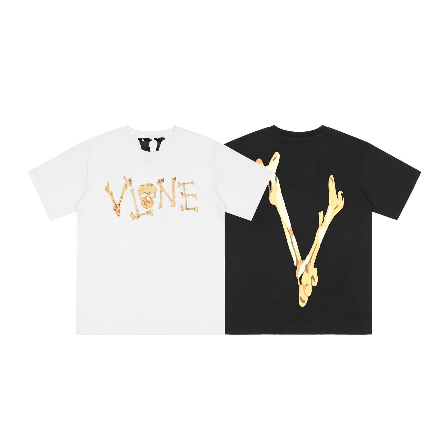 Vlone T Shirts Skull Bones Large V Printed Short Sleeve T-shirt Men and Women Couple Hip Hop Half Sleeve