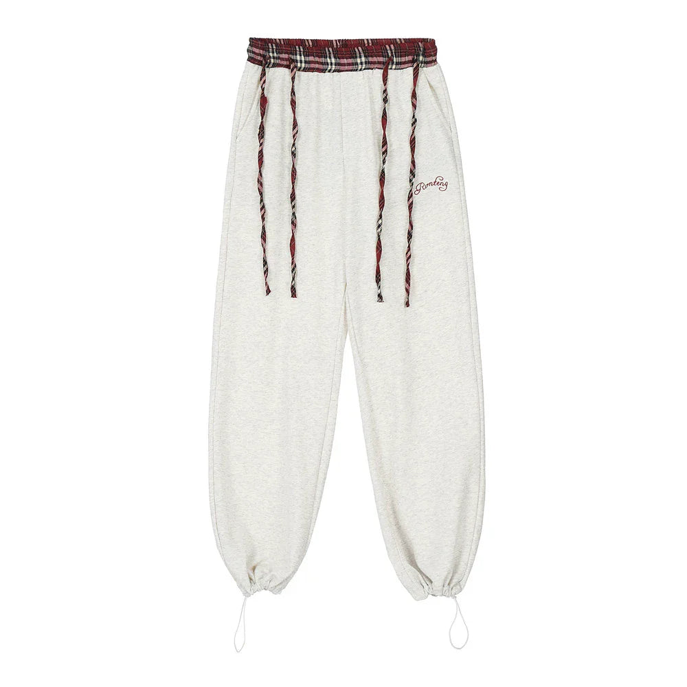 Men Sweatpants Straight Casual Pants Stitching Loose Long Sports Pants Elastic Waist Sports Drawstring Ankle Banded Pants