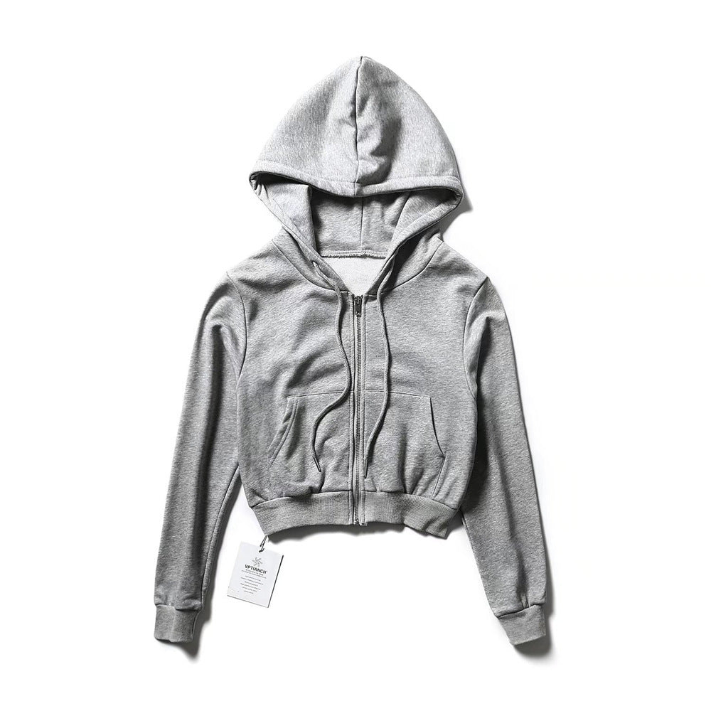 Women Hoodie Short Sexy Solid Color Simple