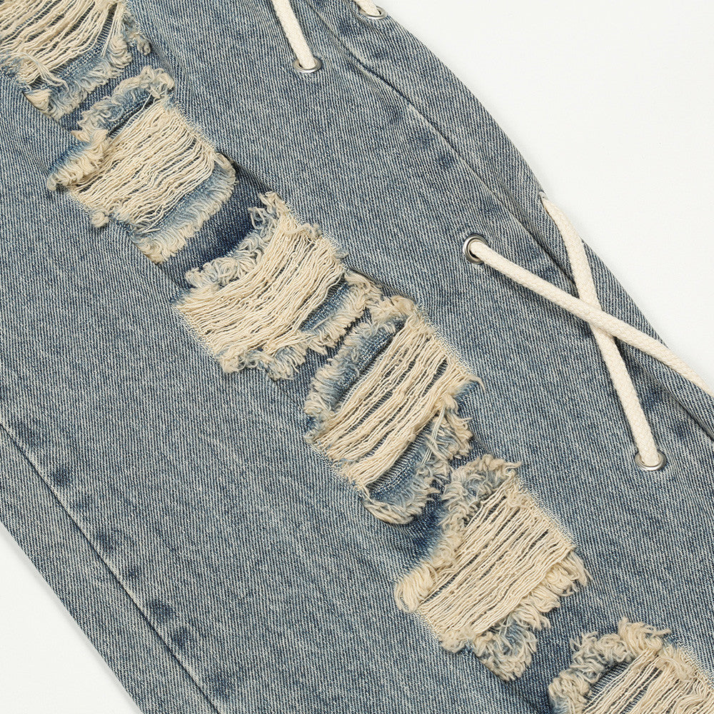 Men Jeans Ripped Drawstring Loose
