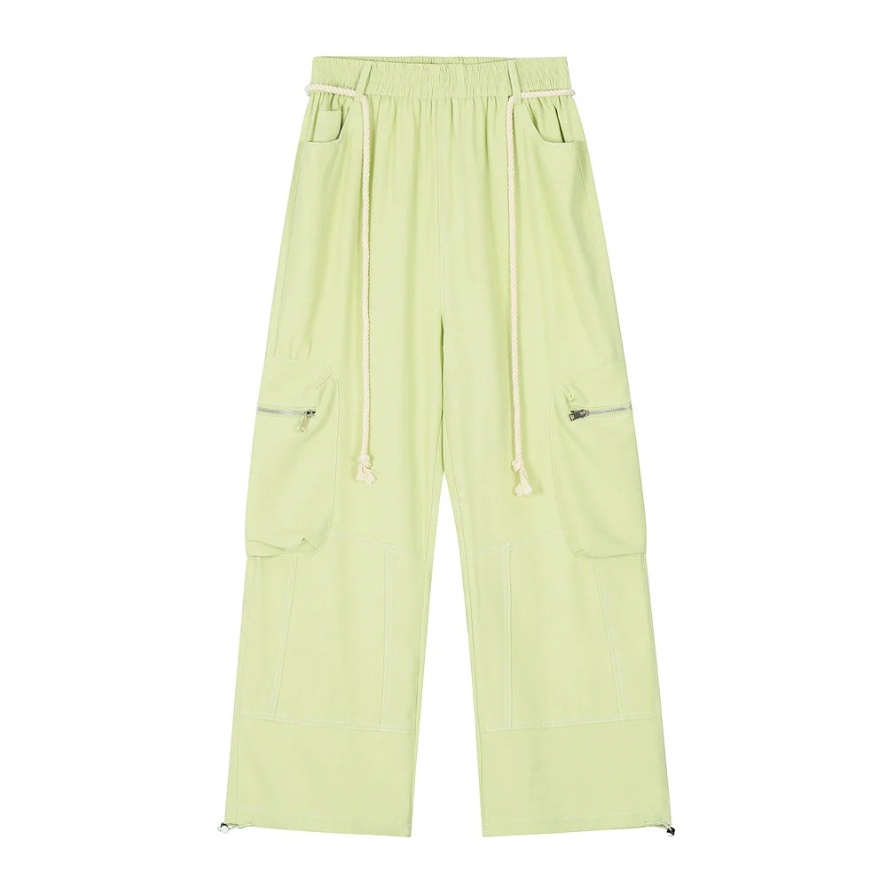 Men Sweatpants Workwear Pants Men's Multi-Pocket Straight-Leg Wide-Leg Pants