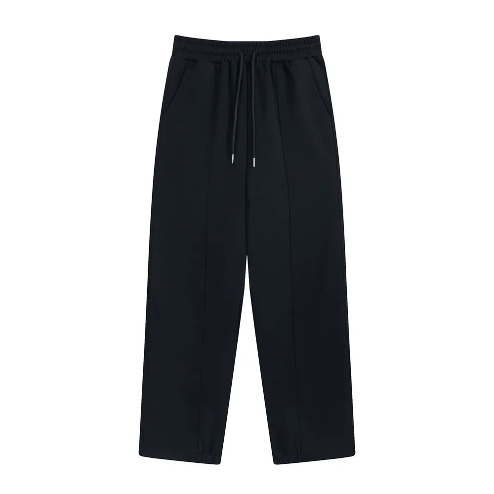 Men Sweatpants Loose Casual Sweatpants Elastic Waist Sports Straight Solid Color Wide Leg Trousers