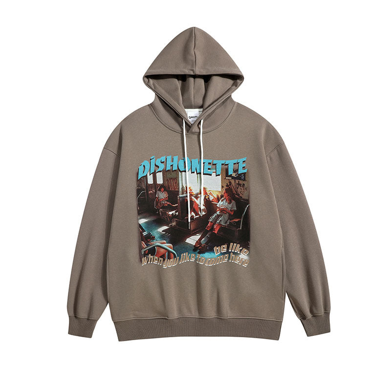 Men Hoodie Retro Hiphop Printed Hoodie Men and Women Loose