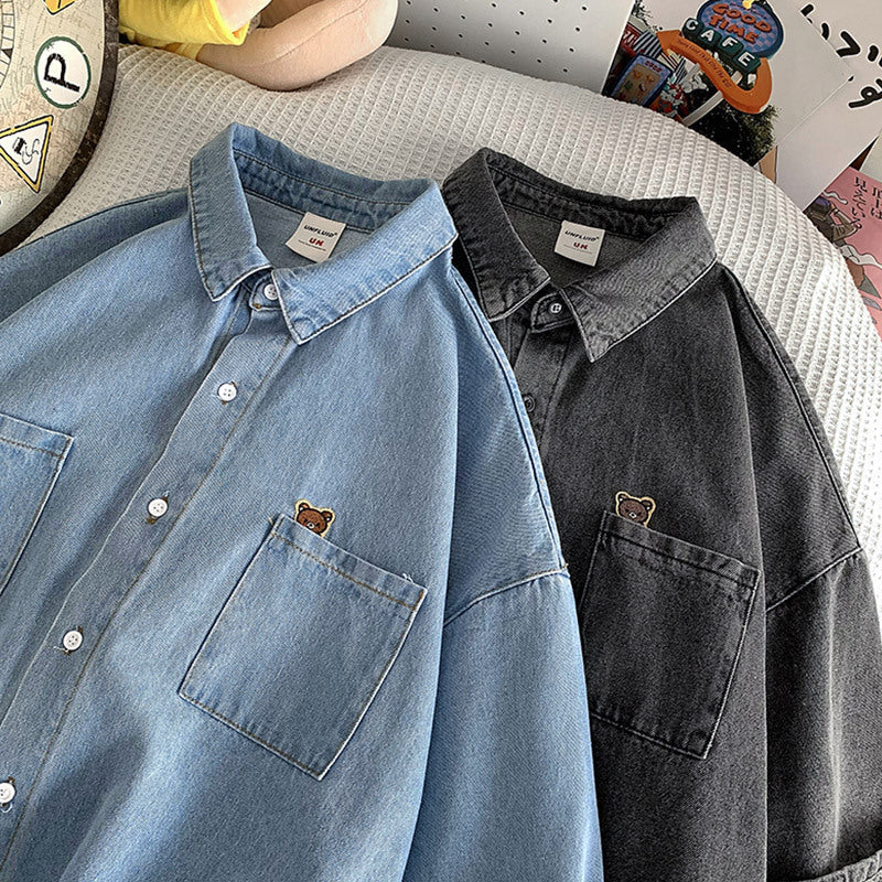 Men Shirts Denim Shirt Loose Summer