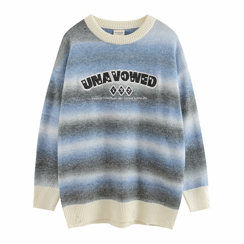 Women Sweater Gradient Color Striped Knitted All-Matching Sweater