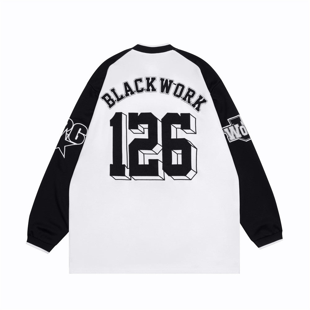 Men Long Sleeve T-shirt Racing Car Stickers Cloth Embroidery