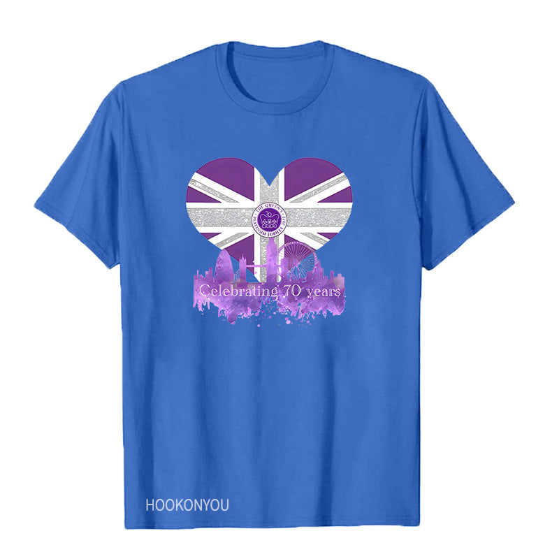 Inspired by Queen's Platinum Jubilee 2022 Elizabeth 70 Years T-shirt round Neck Short Sleeve T-shirt