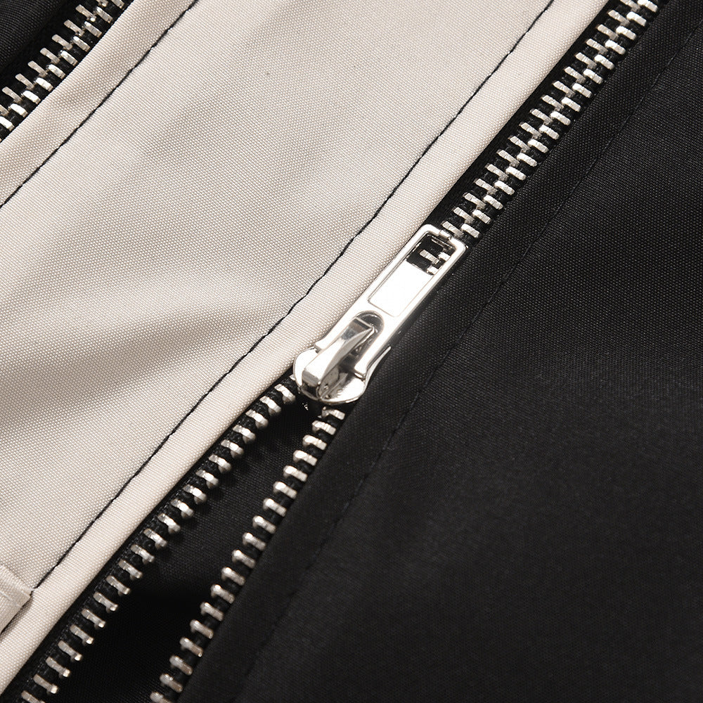 Men Sweatpants Patchwork Contrast Color Straight Casual Pants Elastic Waist Leg Zipper Loose Trousers