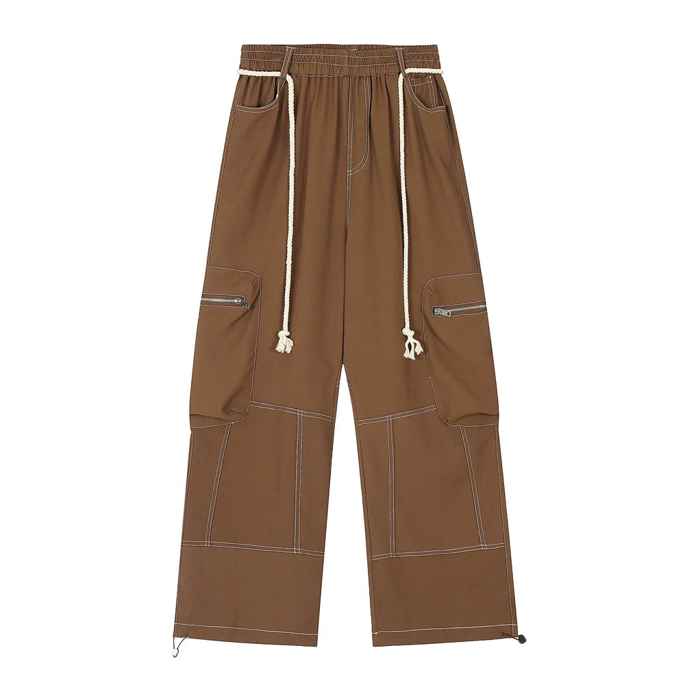 Men Sweatpants Workwear Pants Men's Multi-Pocket Straight-Leg Wide-Leg Pants