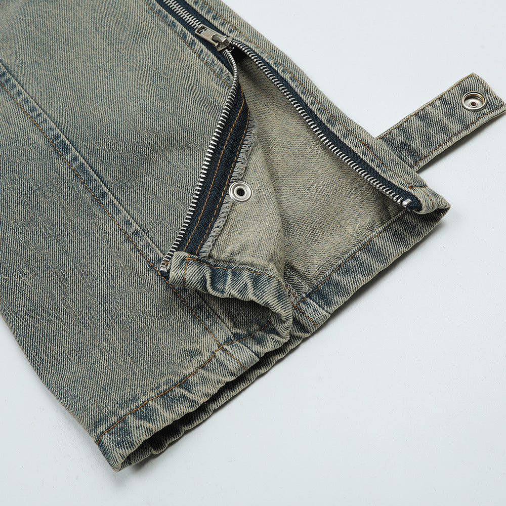Men Jeans Retro Side Zipper Decorations Loose Cool