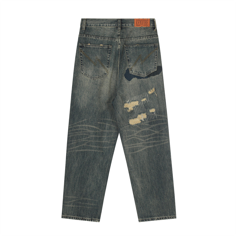 Men Jeans Hole & Patch Old Hip Hop Loose