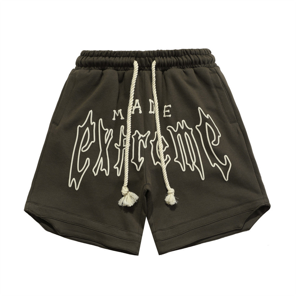 Men Shorts Summer Sports and Leisure Puff Print Loose Cotton