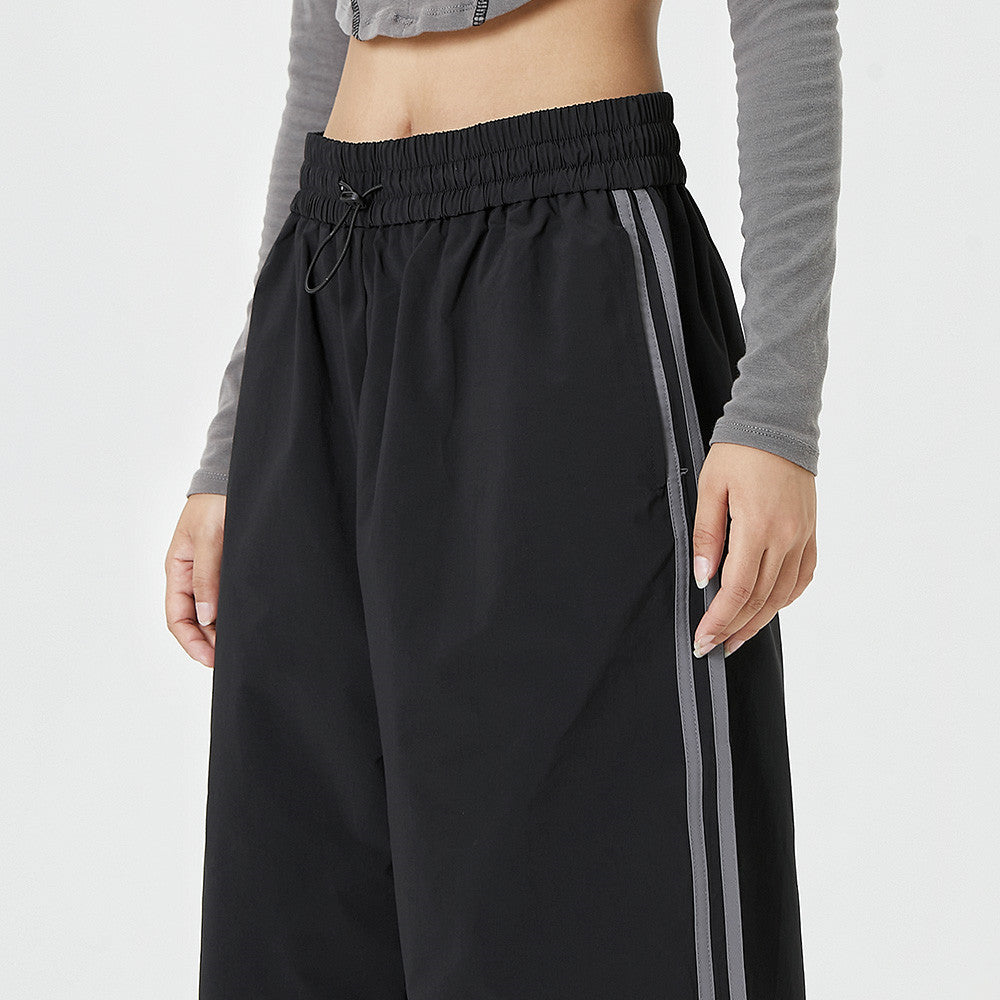 Men Sweatpants Tactical Pants Side Stripe Pleated Loose Wide Leg Exercise Casual Pants
