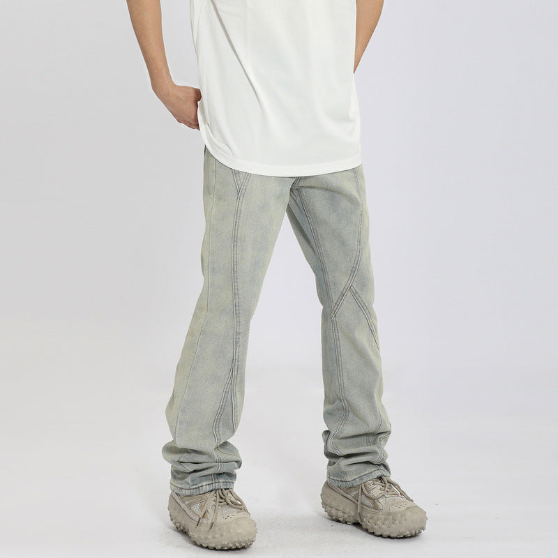 Men Jeans Vintage Straight Jeans Casual Flared Pants