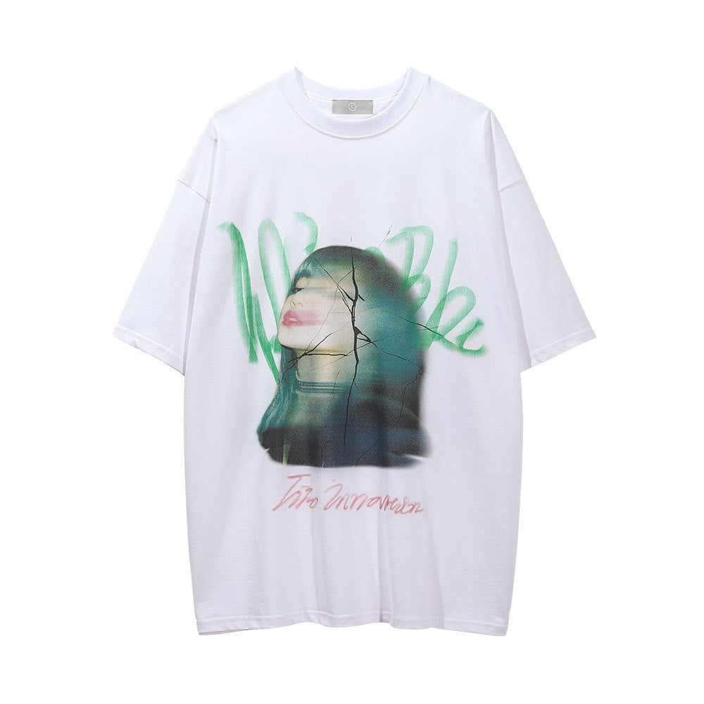 Men Vintage T-Shirt Printed Short Sleeve T-shirt Men's Loose round Neck Half Sleeve