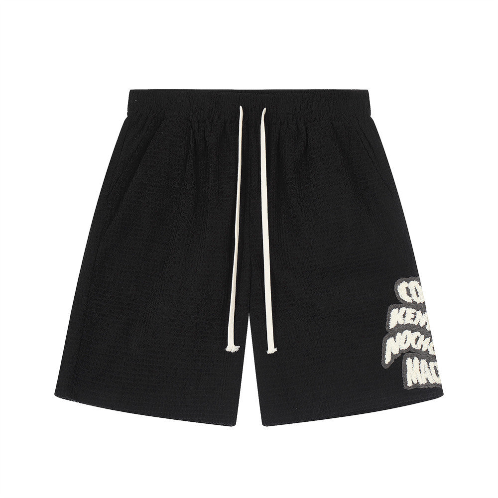 Men Shorts Walf Checks Summer Loose Sports Embroidery