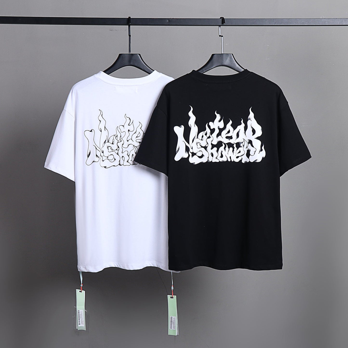 Ow T Shirts Flame Letter Printing for Men and Women