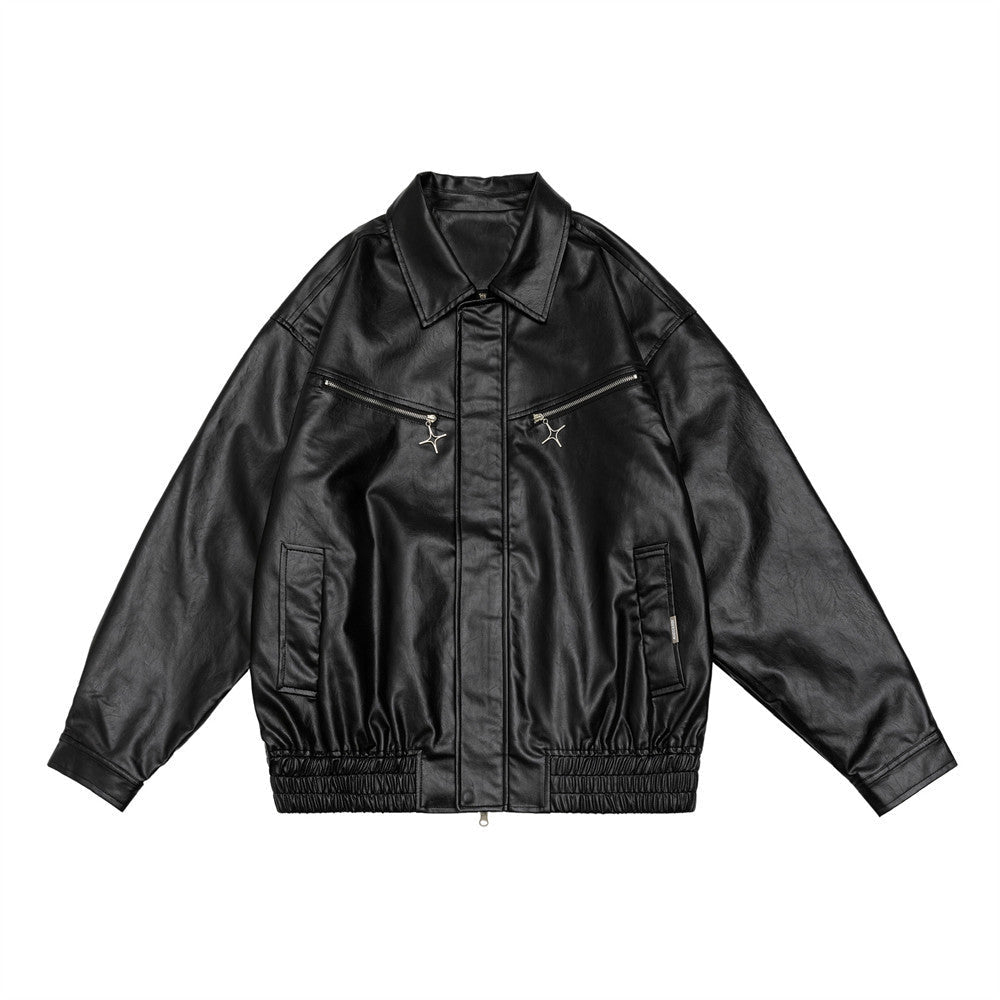 Men Jacket Coat Motorcycle Clothing Leather Coat Men's Loose Pu Leather Jacket Spring and Autumn