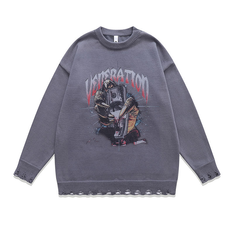 Women Sweater Vintage Printed Idle Style Knitwear