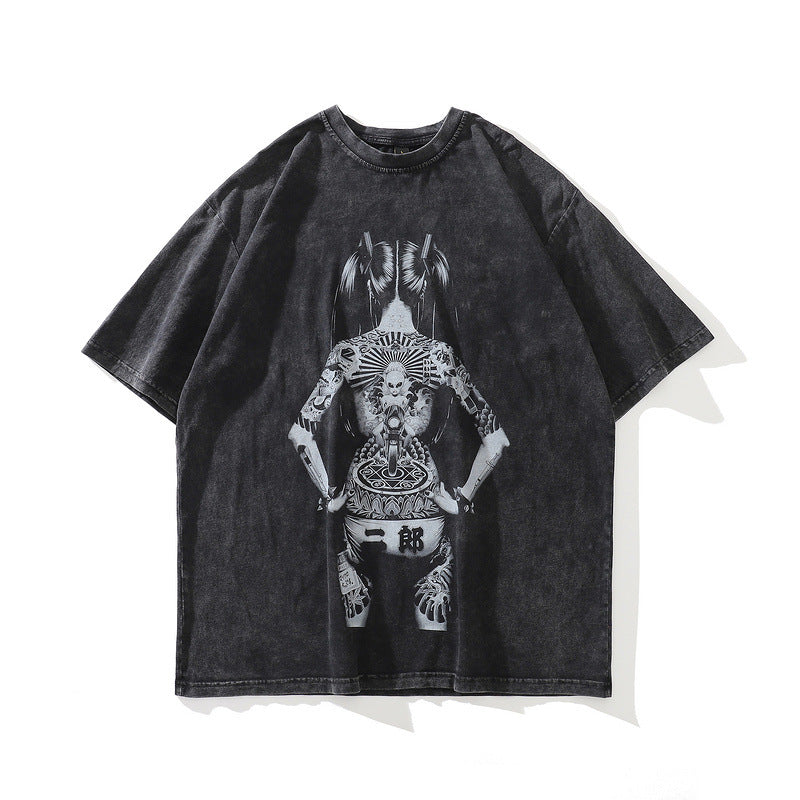 Men T-Shirt Retro T-shirt Summer Short Sleeve Men and Women Loose