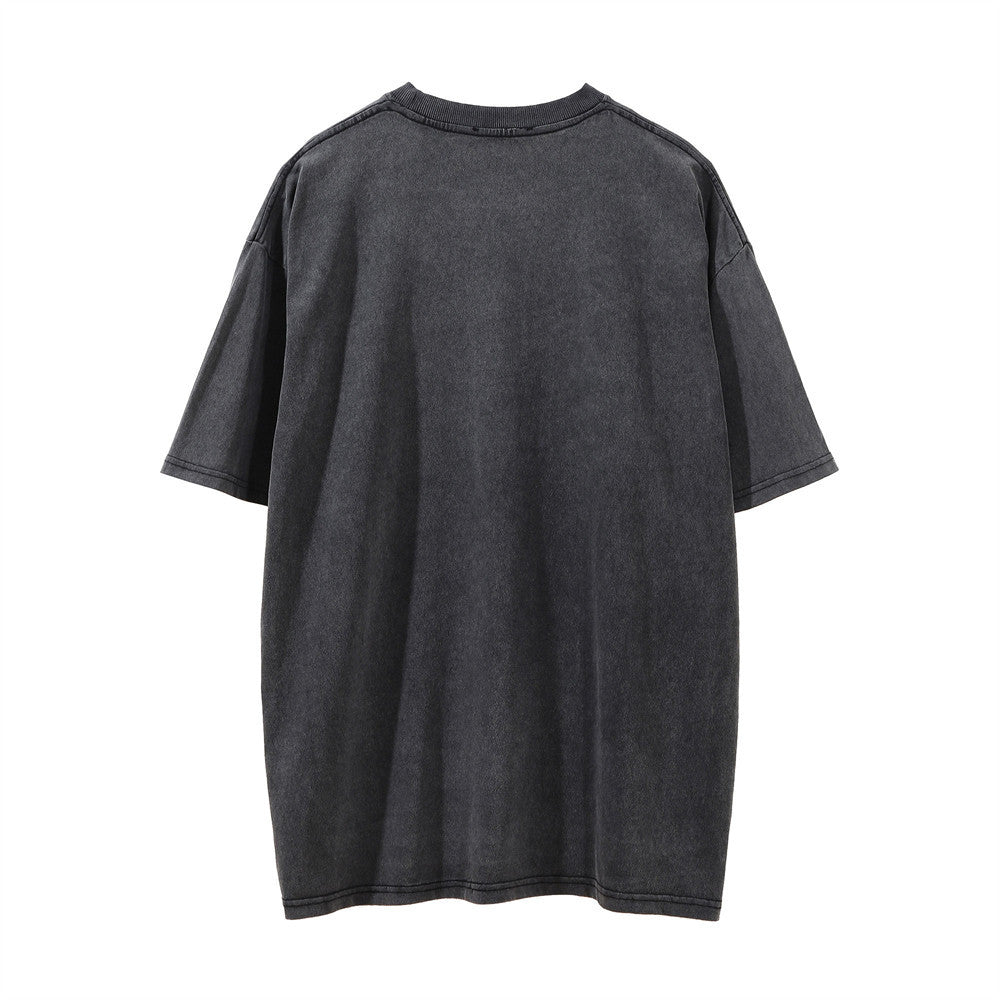Men Vintage T-Shirt Printed Short-Sleeved T-shirt Men's Ins Washed Distressed T-shirt Summer Loose