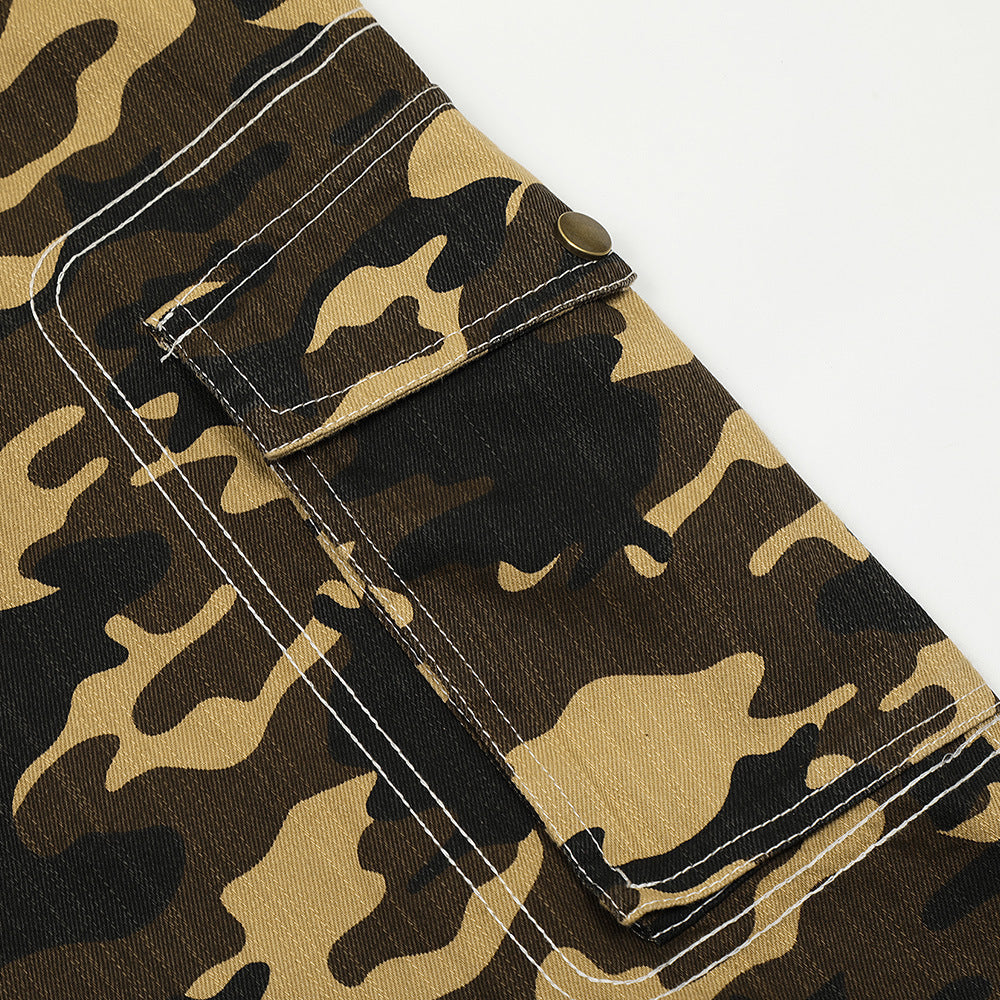 Men Sweatpants Camouflage Workwear Trousers Sports Straight Camouflage Trousers Drawstring Jogger Pants
