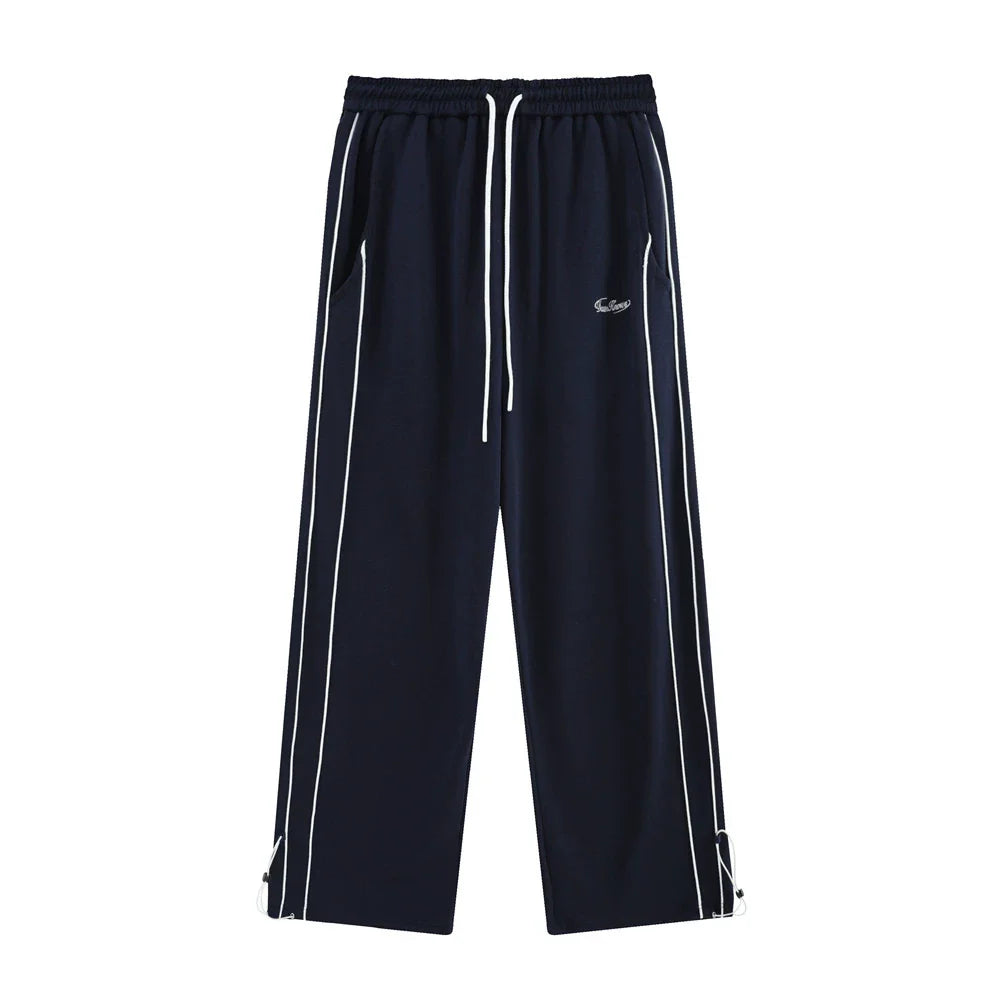 Men Sweatpants Side Striped Casual Pants Men's Casual Loose Track Pants Drawstring Elastic Waist Straight-Leg Trousers