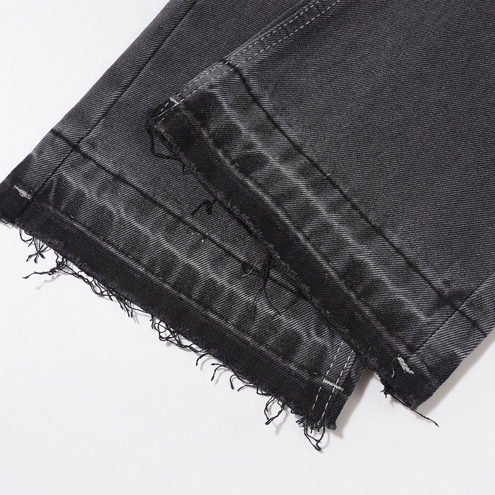 Men Jeans Vintage Baggy Pants-Foot Frayed Edges