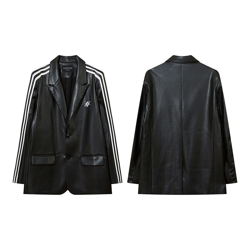 Women Jackets Patchwork PU Leather Jacket Oversize Blazer