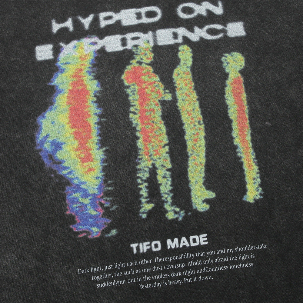 Men Long Sleeve T-Shirt Thermal Imaging Shadow Printing Distressed Loose
