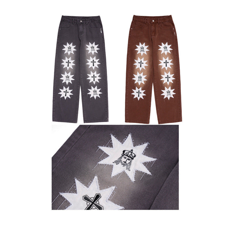 Cargo Pants Cross Embroidered Overalls