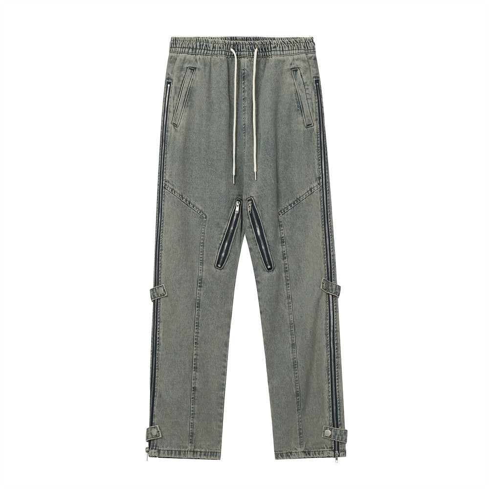 Men Jeans Retro Side Zipper Decorations Loose Cool