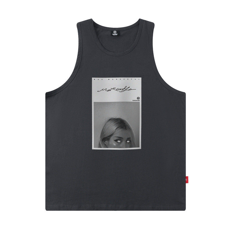 Men Vest Letter Print Vest Hip Hop Oversize Sleeveless T-shirt