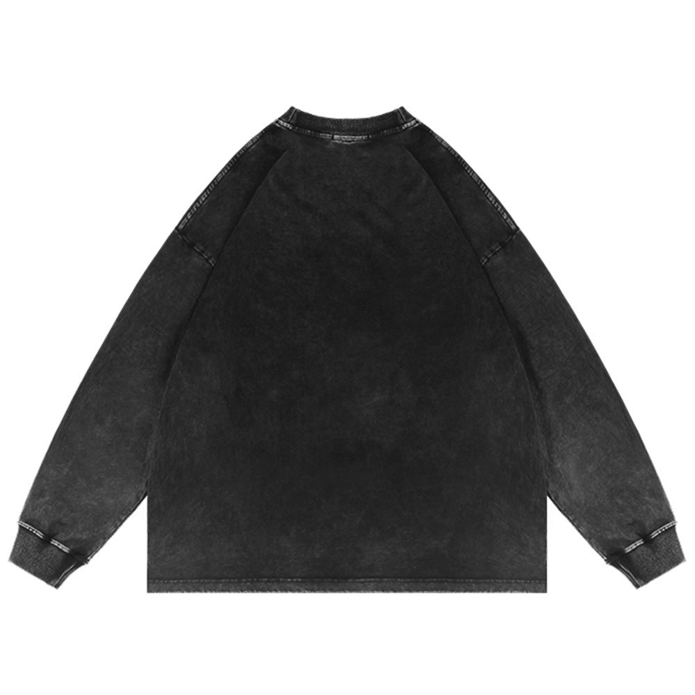 Men Long Sleeve T-shirt Doberman Pinscher Printed Washed Old Loose