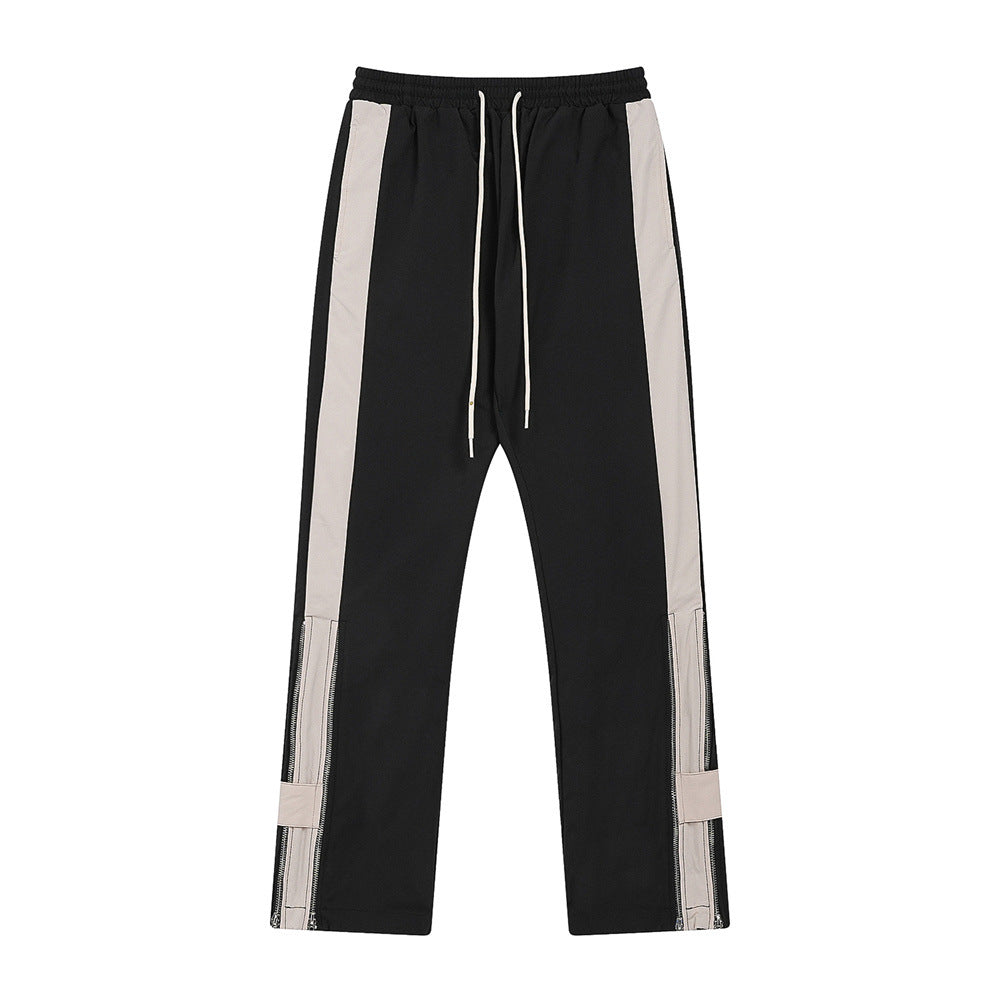 Men Sweatpants Side Zipper Straight-Leg Trousers Men's Sports Casual Pants