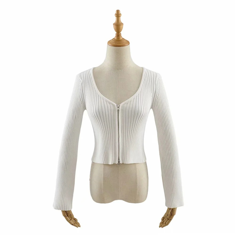 Women Sweater Knit Wear Spring and Autumn Double Zipper Knitted Cardigan Jacket