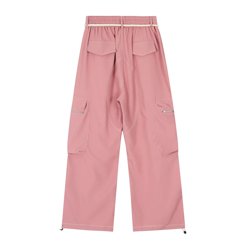 Men Sweatpants Workwear Pants Men's Multi-Pocket Straight-Leg Wide-Leg Pants