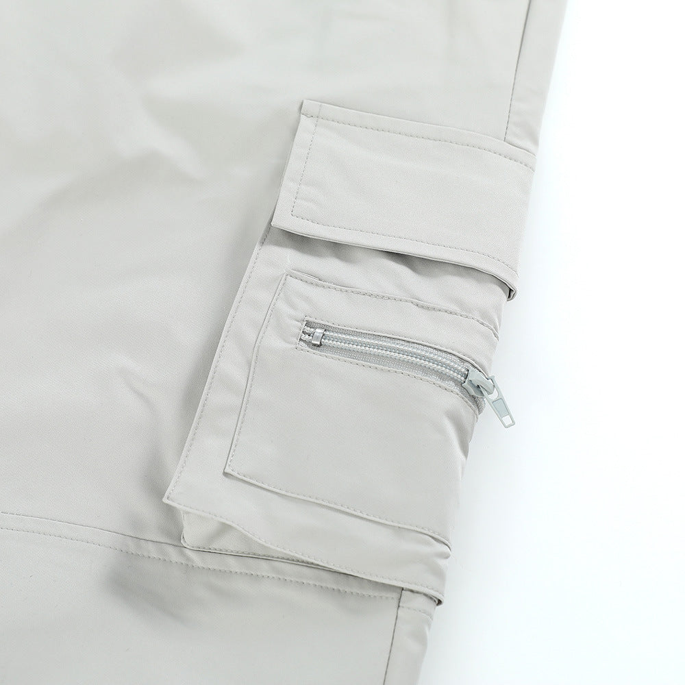 Men Sweatpants Multi-Pocket Straight Casual Pants Men's Summer Casual Elastic Waist Wide Leg Pants