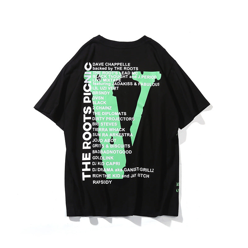 Vlone T Shirts Philadelphia Music Festival Limited Green Large V-neck Print Short Sleeve Loose T-shirt for Men and Women