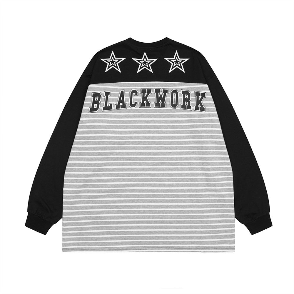 Men Long Sleeve T-shirt Color Matching Stitching Striped T-shirt Bottoming Shirt