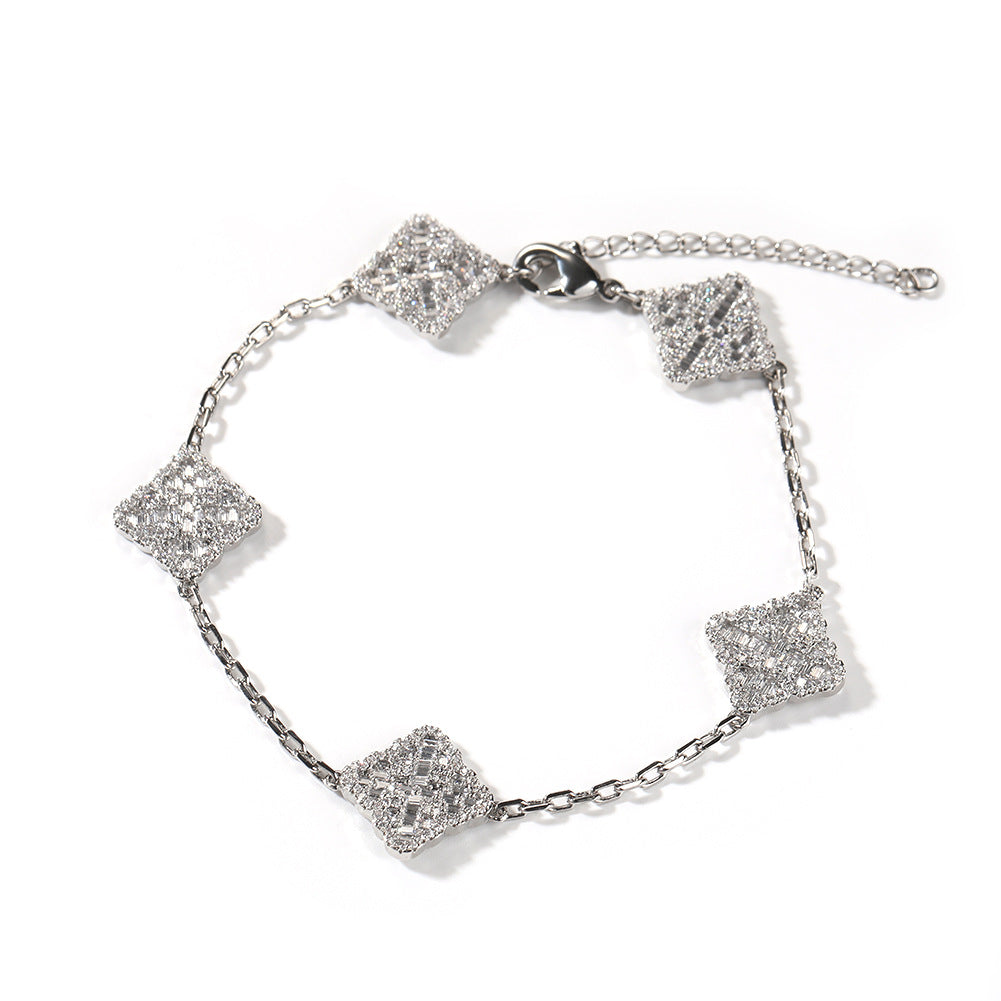 Bracelet Lucky Clover Bracelet Summer Women's Premium Sense Copper with Diamonds