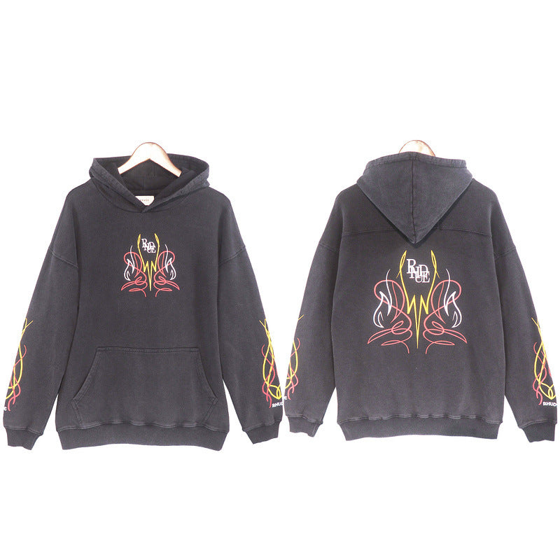 Rhude Hoodie Letter Design Washed Retro Hooded Sweater