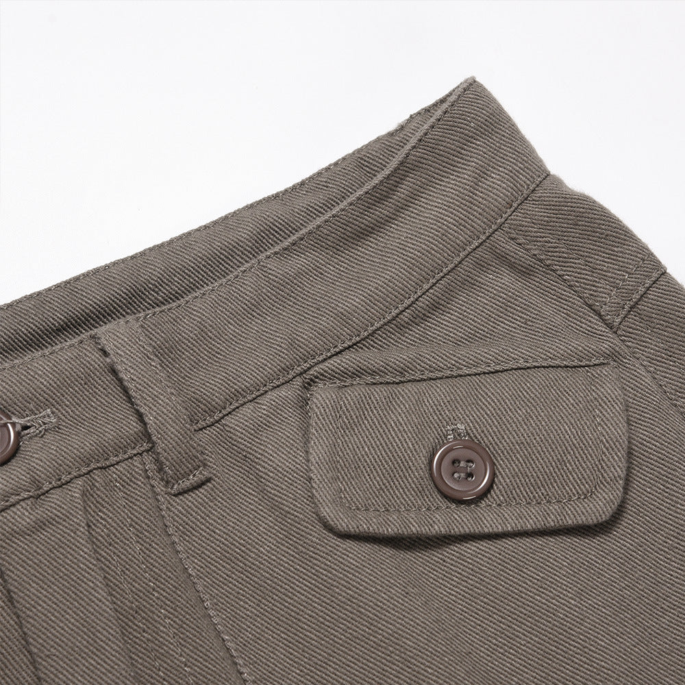Men Jeans Workwear Multi-Pocket Straight Loose Solid Color