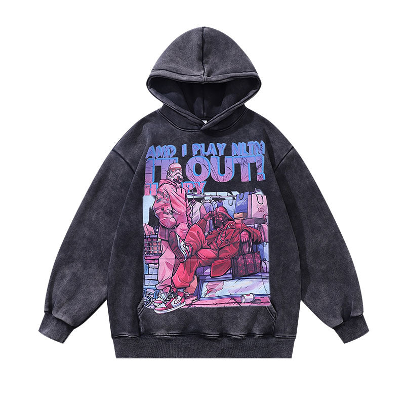 Men Hoodie Cartoon Printing plus Velvet Casual Hooded Sweater