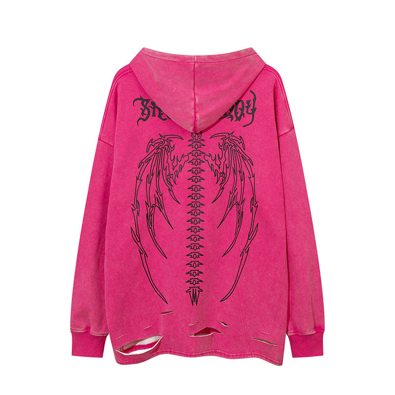 Men Hoodie Washed Make Old Ripped Hooded Sweater Men and Women Retro